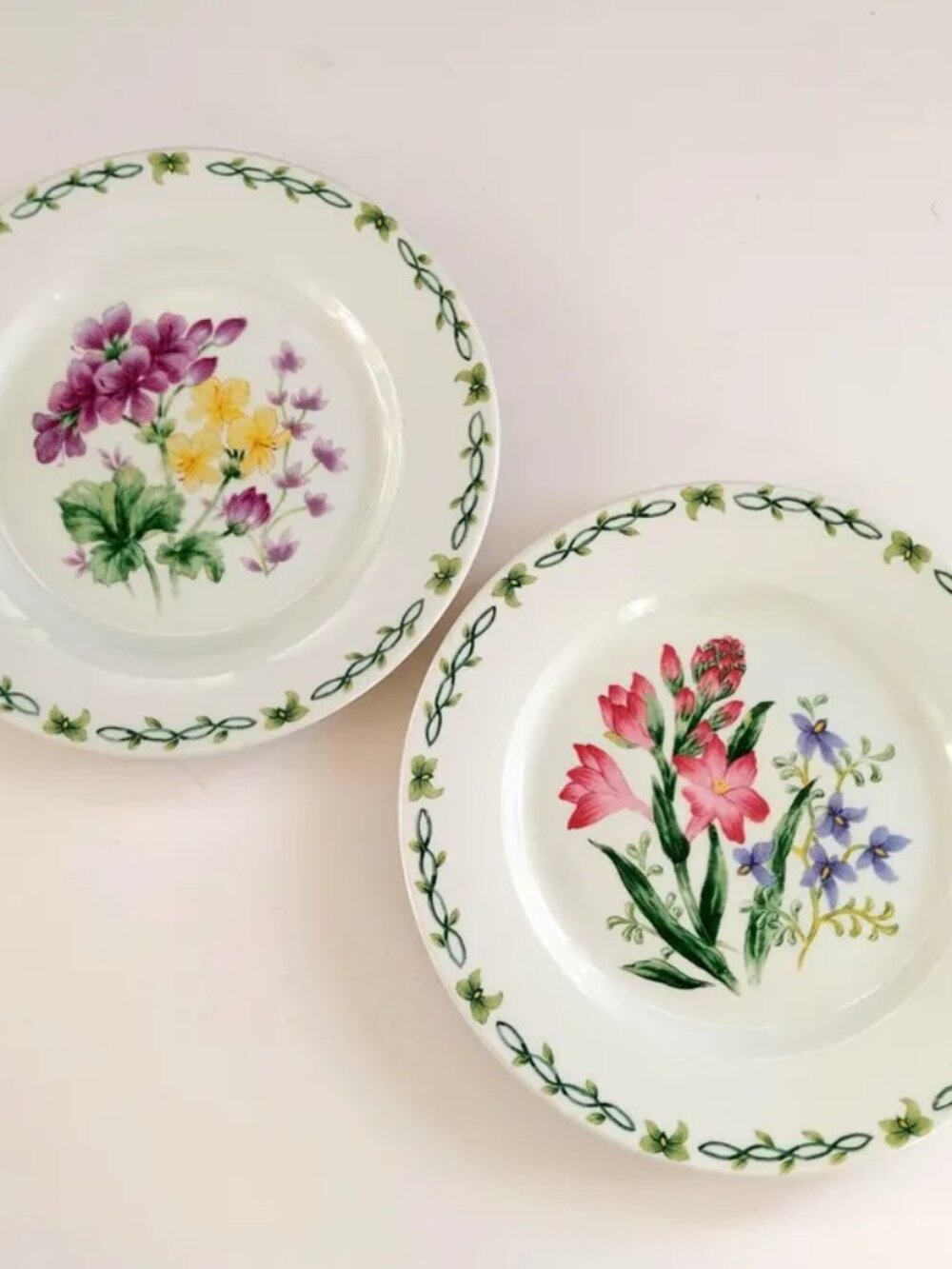 Set of 2 Stokes Elegance Floral Garden Porcelain Salad Plates 7.5" Geranium Croc